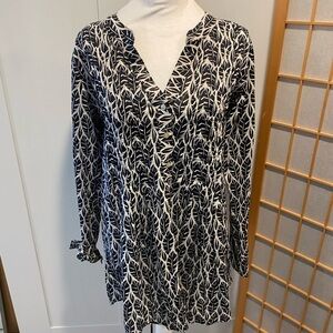 Anthropologie Four One Five Rock Flower Paper Top Black Geo Tunic Boho Blouse M